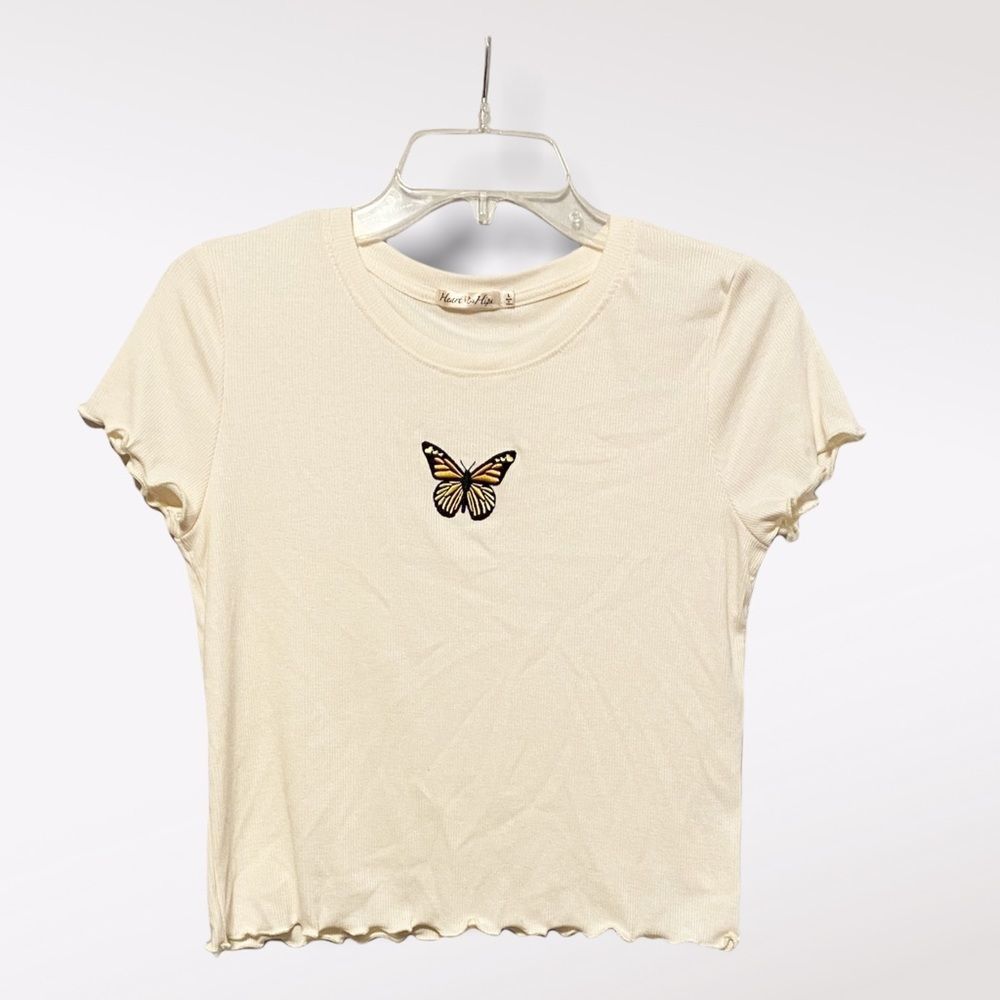 NWOT Size L Y2K Inspired Cropped Tee with Embroidered Butterfly